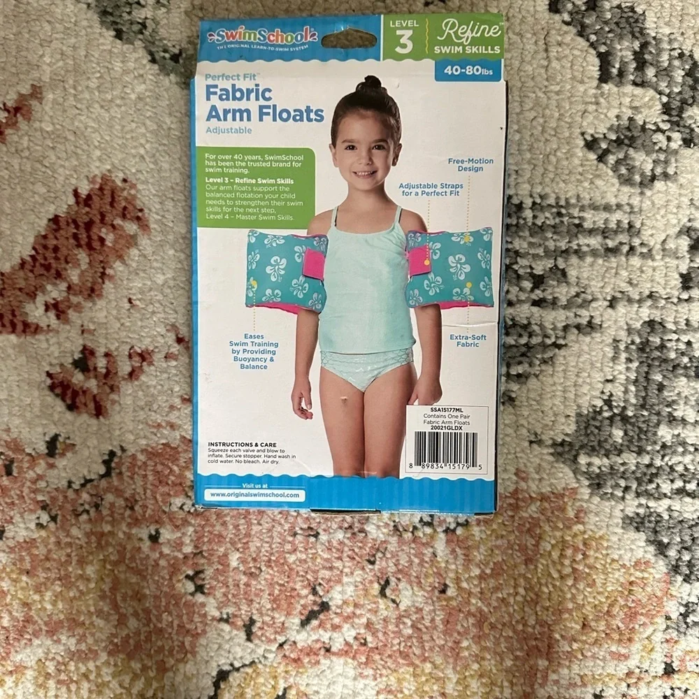 New SwimSchool Girls Soft Fabric Arm Floats - Level 3 (40-80 lbs) hibiscus print